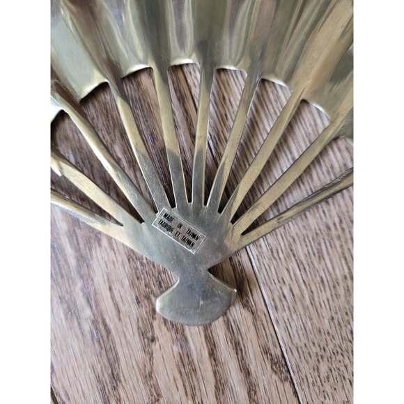 Pair of Solid Cast Brass Oriental Hand Fan Ornaments Phoenix/Ho-o Floral Details - Picture 7 of 8